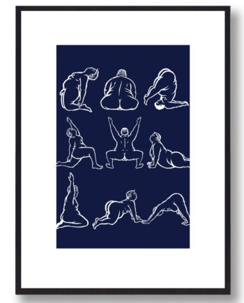 Blå Yoga Plakat Mand Yogastillinger - Plakatdyr.dk Fitwell