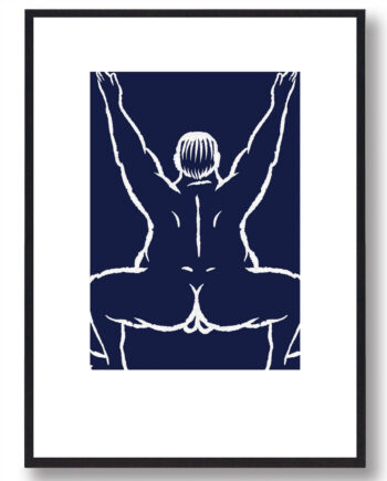 Blå Yoga Plakat Mand Ned Knæ - Plakatdyr.dk Fitwell