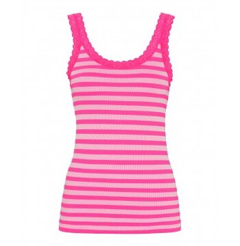 Hvid Top Isa Stripe Rib Pink Størrelse: Yoga Tøj Godkarmashop - Tim Og Simonsen Fitwell